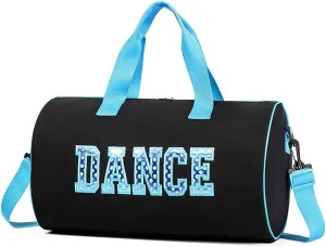 Dance Duffle for Girls - Competition, Weekend, Overnight, Gymnastics Bag - Gift for Kids 17"Lx9"Wx9"H (Blue)