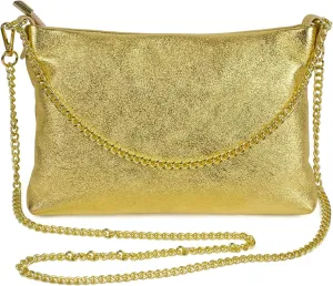 Dasein Italian Genuine Leather Handbag for Women Clutch Evening Bag Gold Chain Strap Shoulder Bag Crossbody Purse