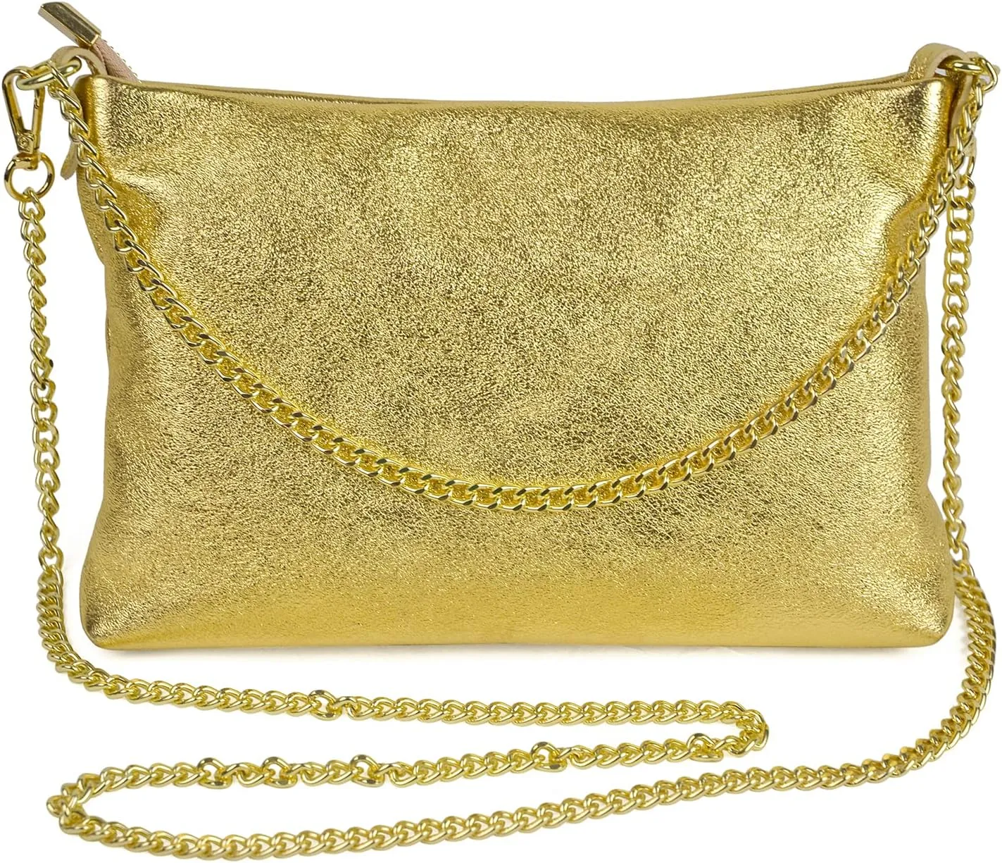 Dasein Italian Genuine Leather Handbag for Women Clutch Evening Bag Gold Chain Strap Shoulder Bag Crossbody Purse