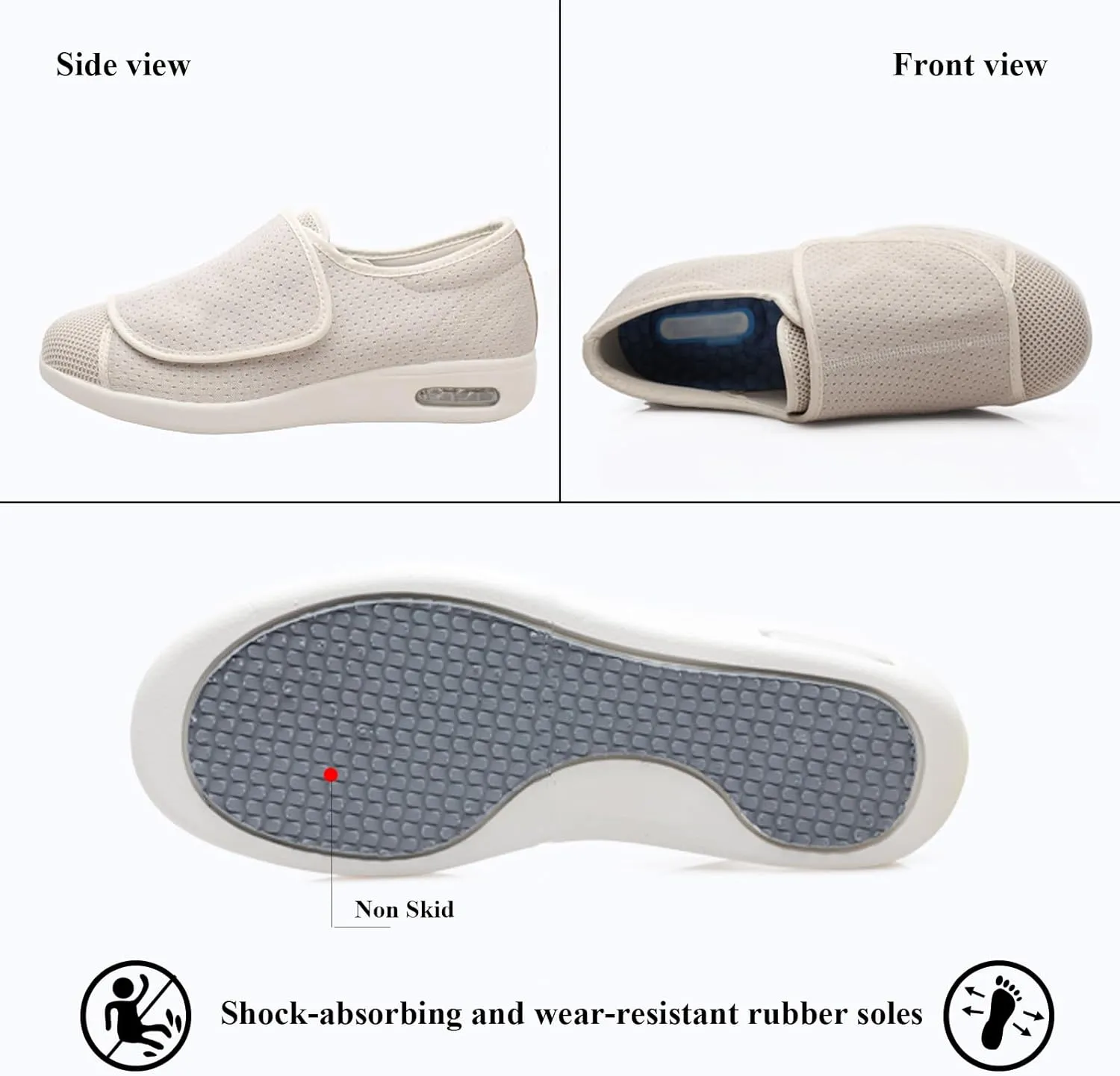 Diabetic Shoes for Men Extra Wide, Adjustable Closure Walking Shoes for Elderly for Swollen Feet, Women's Non Slip Indoor Outdoor House Shoes