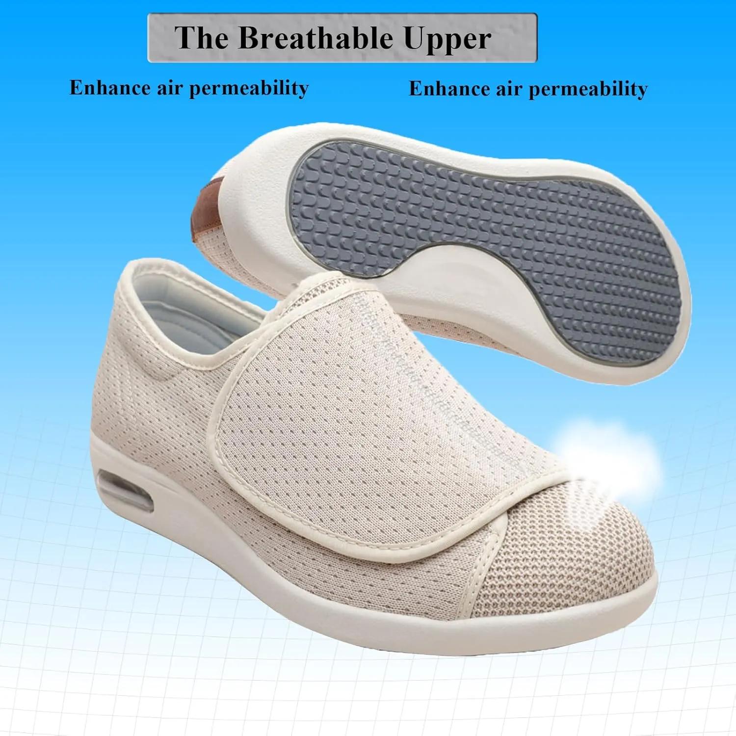 Diabetic Shoes for Men Extra Wide, Adjustable Closure Walking Shoes for Elderly for Swollen Feet, Women's Non Slip Indoor Outdoor House Shoes