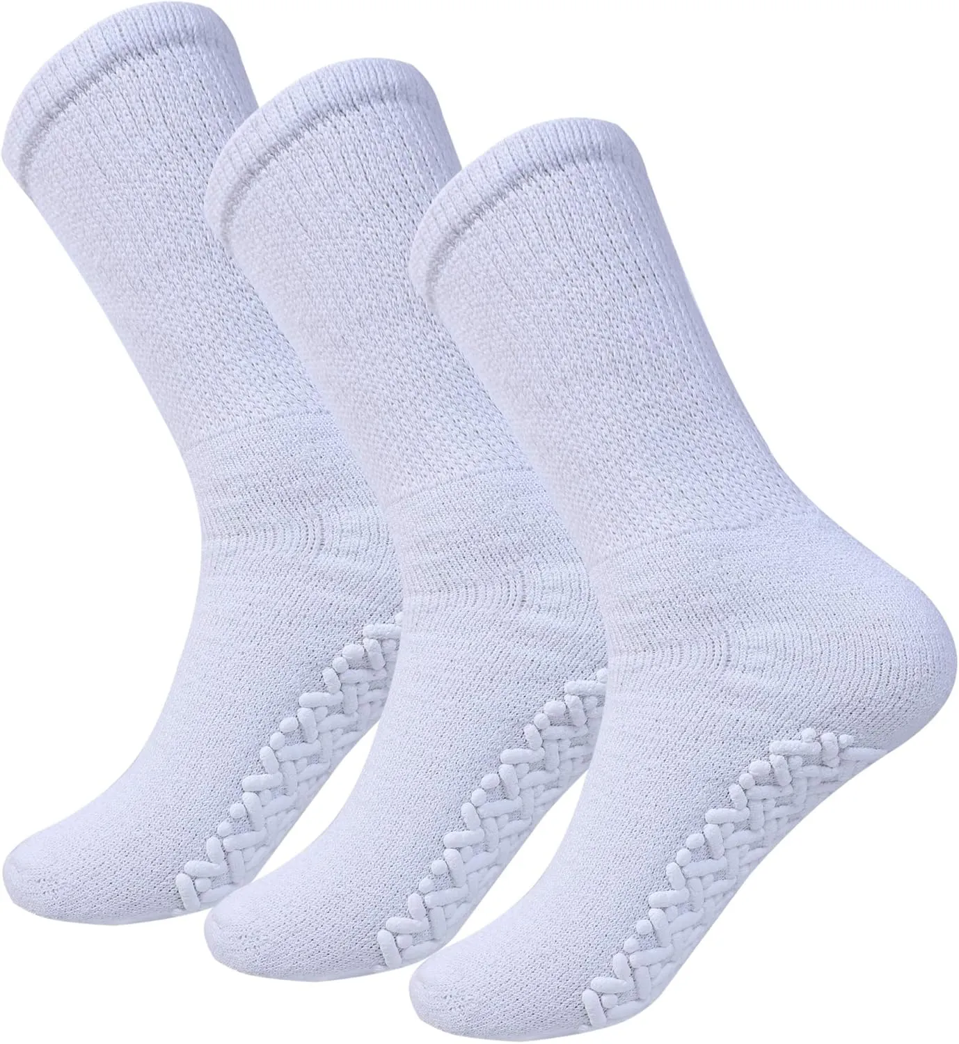 Diamond Star Anti Skid Socks Non Slip Non Binding With Grips Hospital Diabetic Crew Socks For Men Women