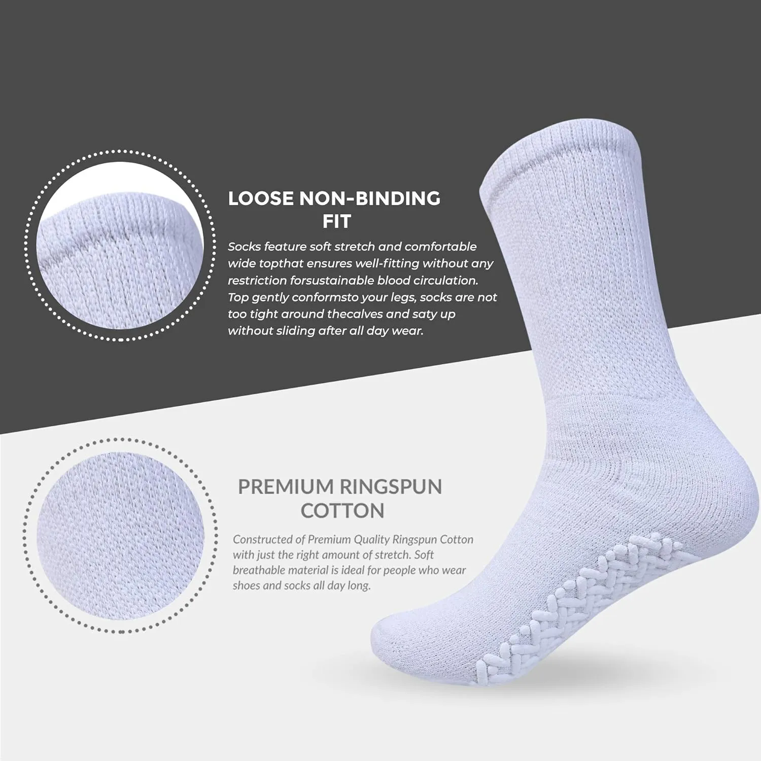 Diamond Star Anti Skid Socks Non Slip Non Binding With Grips Hospital Diabetic Crew Socks For Men Women