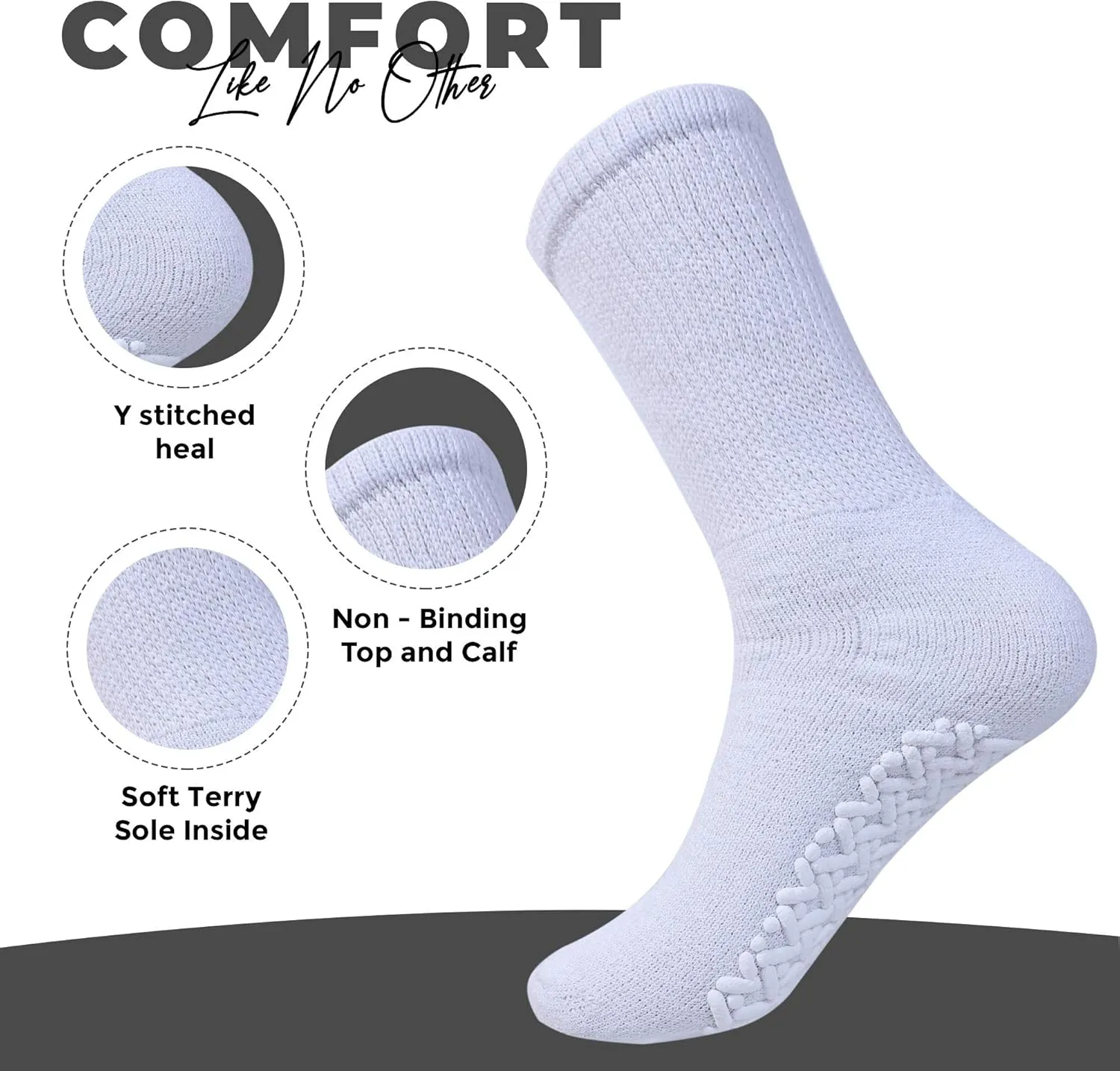 Diamond Star Anti Skid Socks Non Slip Non Binding With Grips Hospital Diabetic Crew Socks For Men Women