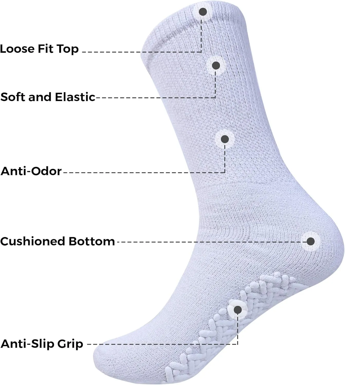 Diamond Star Anti Skid Socks Non Slip Non Binding With Grips Hospital Diabetic Crew Socks For Men Women