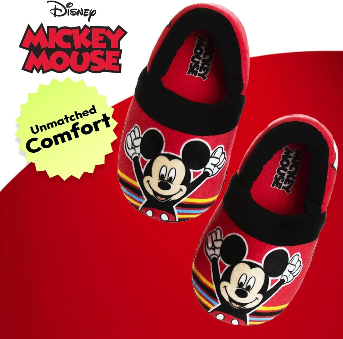 Disney Boys’ Mickey Mouse Slippers – Cozy Plush Fuzzy Slippers: Non-Slip, Non-Skid Slippers for Boys (Toddler/Little Kid)