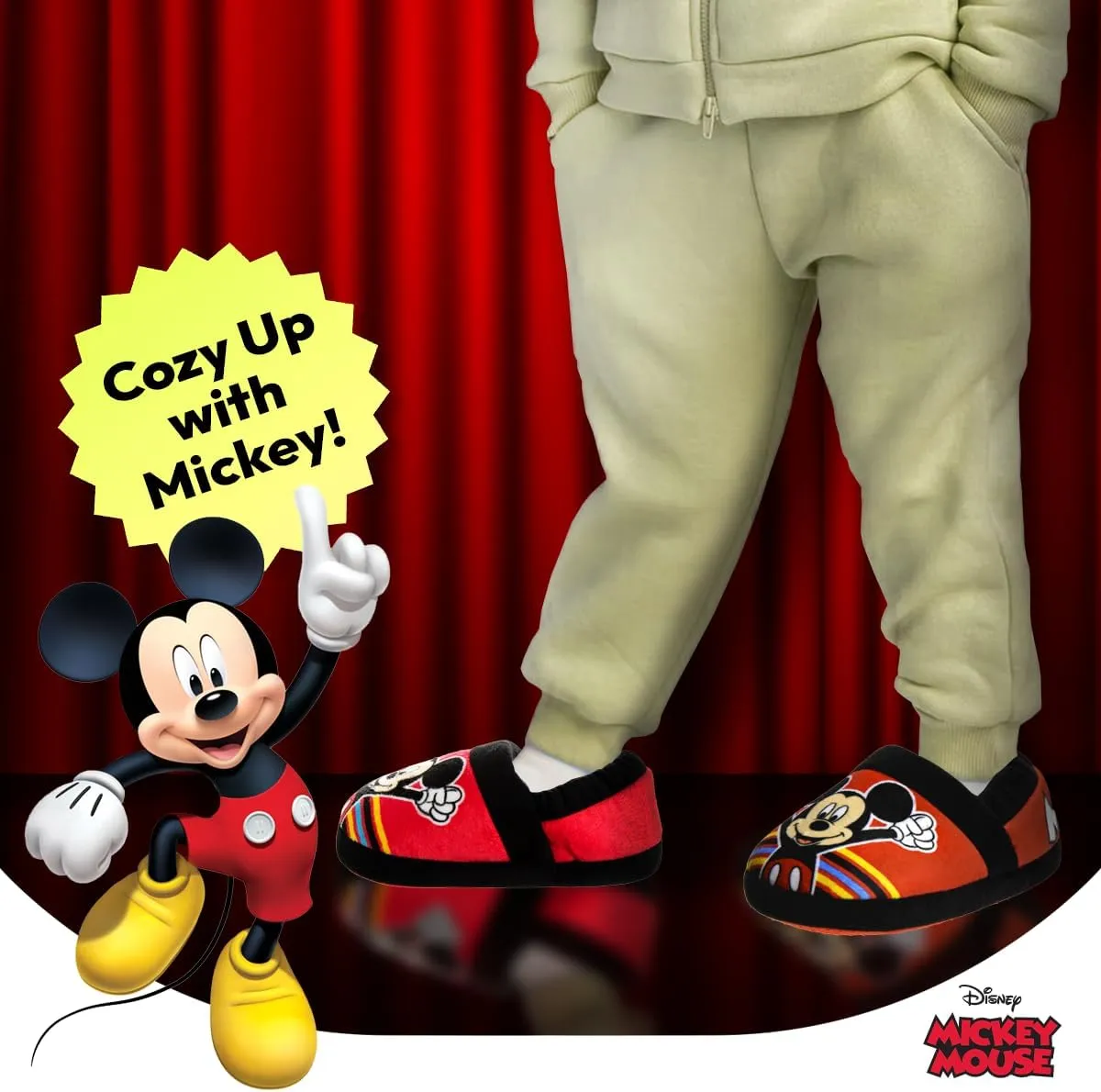 Disney Boys’ Mickey Mouse Slippers – Cozy Plush Fuzzy Slippers: Non-Slip, Non-Skid Slippers for Boys (Toddler/Little Kid)