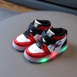 Disney LED Light-Up Sneakers – Spiderman & Cartoon-Themed Breathable Sports Shoes for Kids