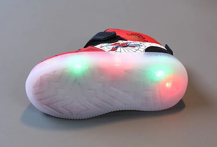 Disney LED Light-Up Sneakers – Spiderman & Cartoon-Themed Breathable Sports Shoes for Kids