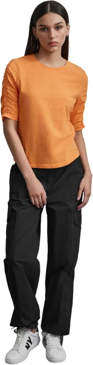 DKNY Women's Essential Ruched Ballet Sleeve Jeans Knit