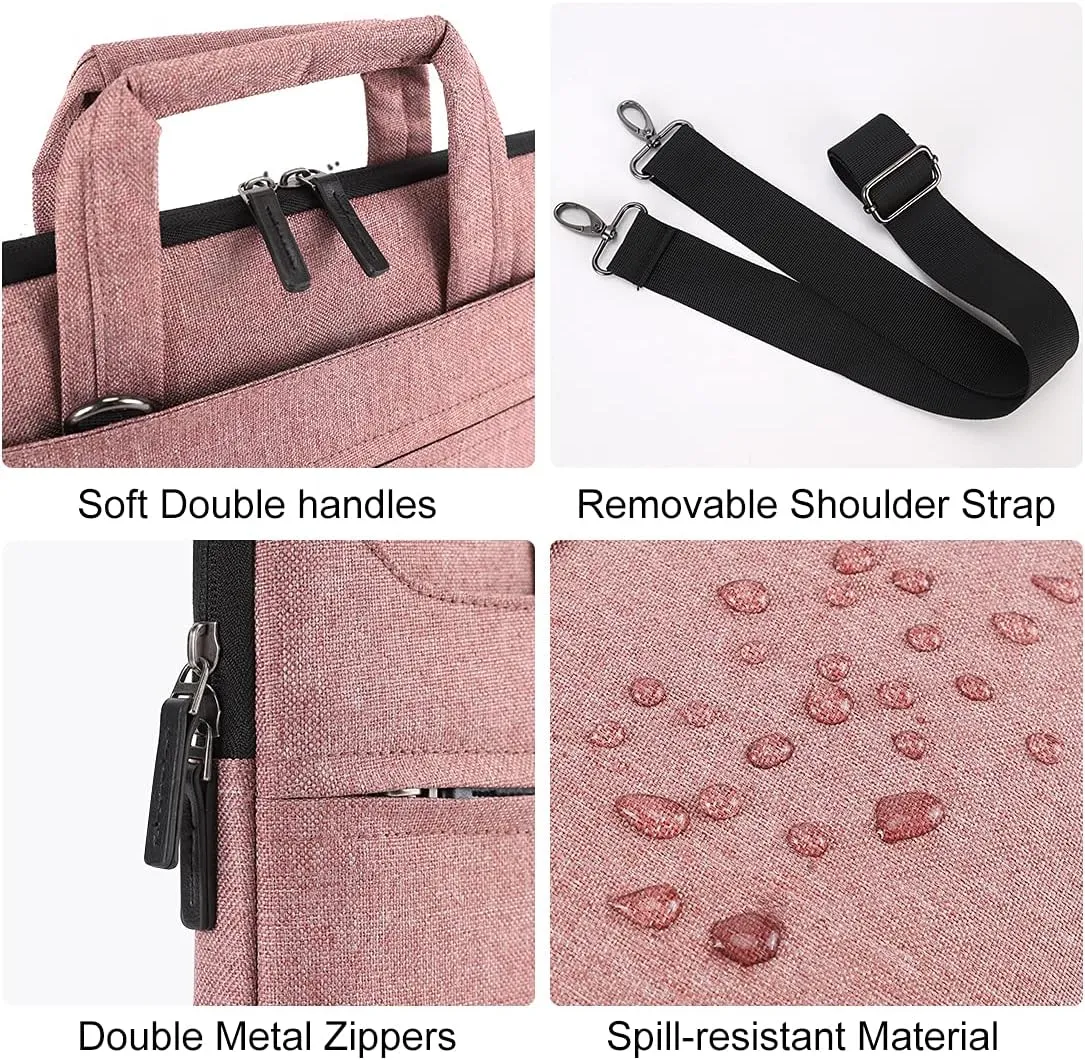 DOMISO 15.6 inch Laptop Sleeve Shoulder Bag Water-Resistant Protective Messenger Bag Business Briefcase Handbag for 15.6" Notebook/Yoga 720 IdeaPad 310 320 ThinkPad T570/HP Envy 15, Pink