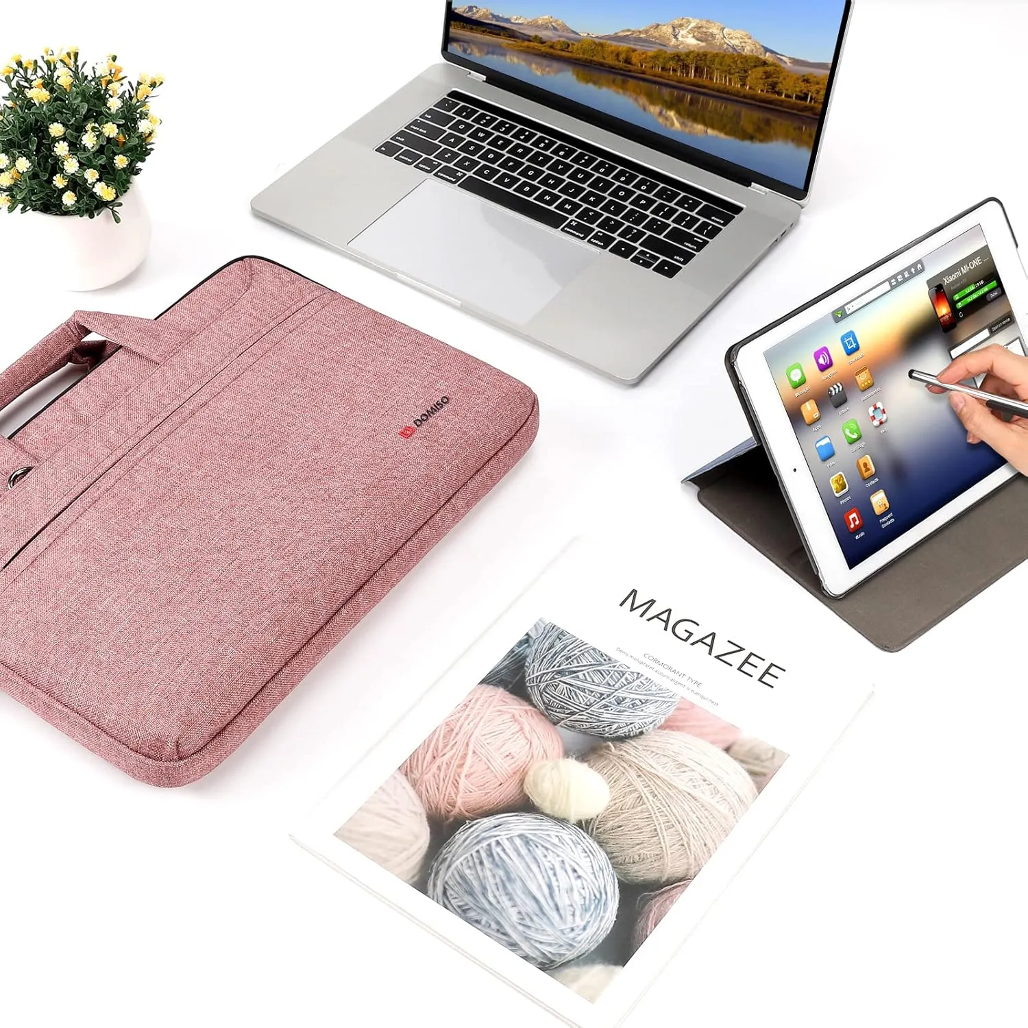 DOMISO 15.6 inch Laptop Sleeve Shoulder Bag Water-Resistant Protective Messenger Bag Business Briefcase Handbag for 15.6" Notebook/Yoga 720 IdeaPad 310 320 ThinkPad T570/HP Envy 15, Pink