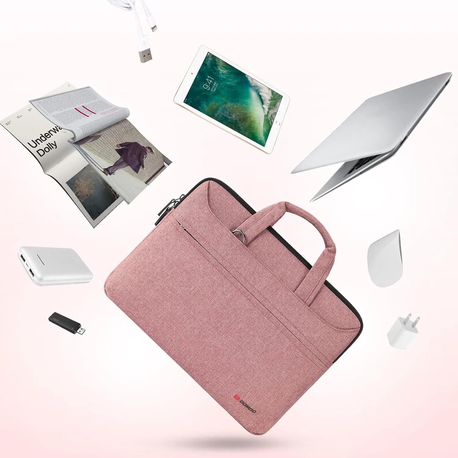 DOMISO 15.6 inch Laptop Sleeve Shoulder Bag Water-Resistant Protective Messenger Bag Business Briefcase Handbag for 15.6" Notebook/Yoga 720 IdeaPad 310 320 ThinkPad T570/HP Envy 15, Pink