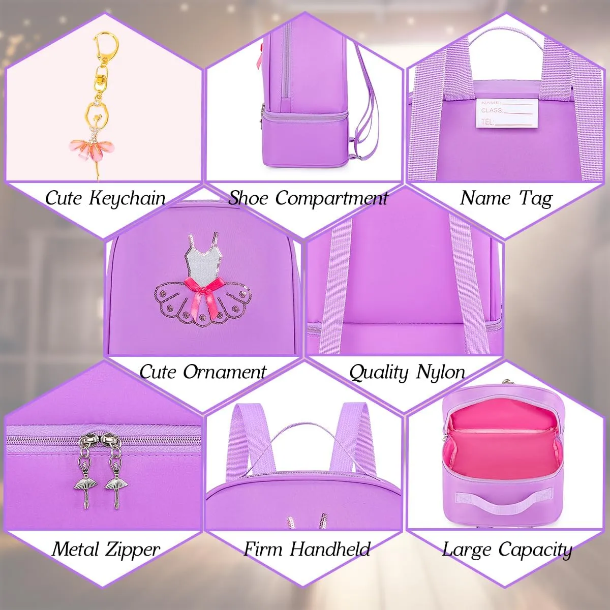 Dorlubel Cute Ballet Dance Backpack Tutu Dress Dance Bag with Key Chain Girls