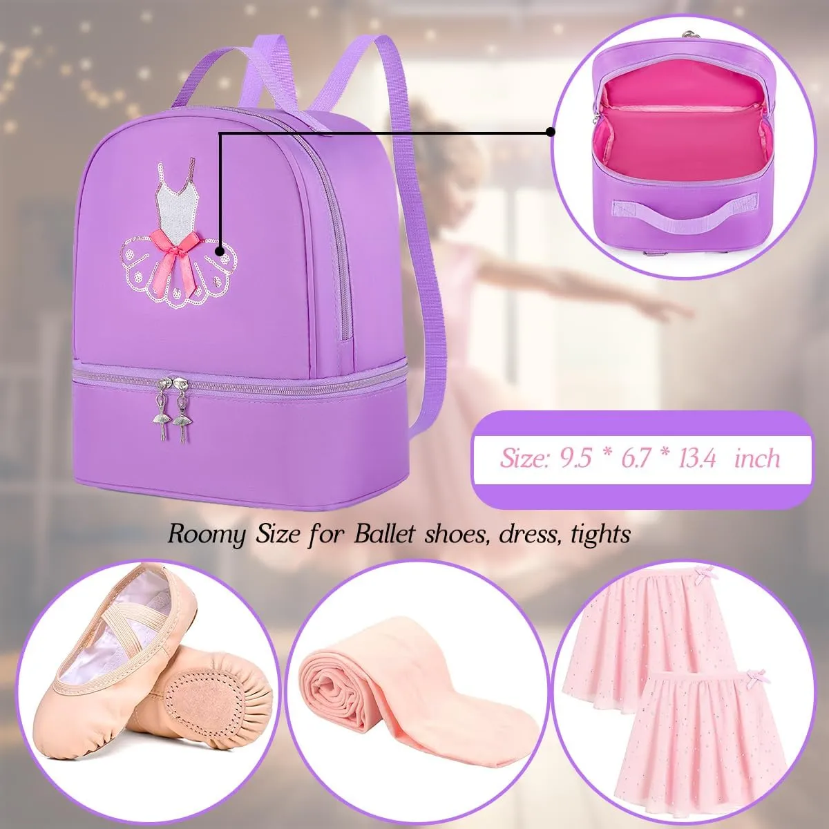 Dorlubel Cute Ballet Dance Backpack Tutu Dress Dance Bag with Key Chain Girls