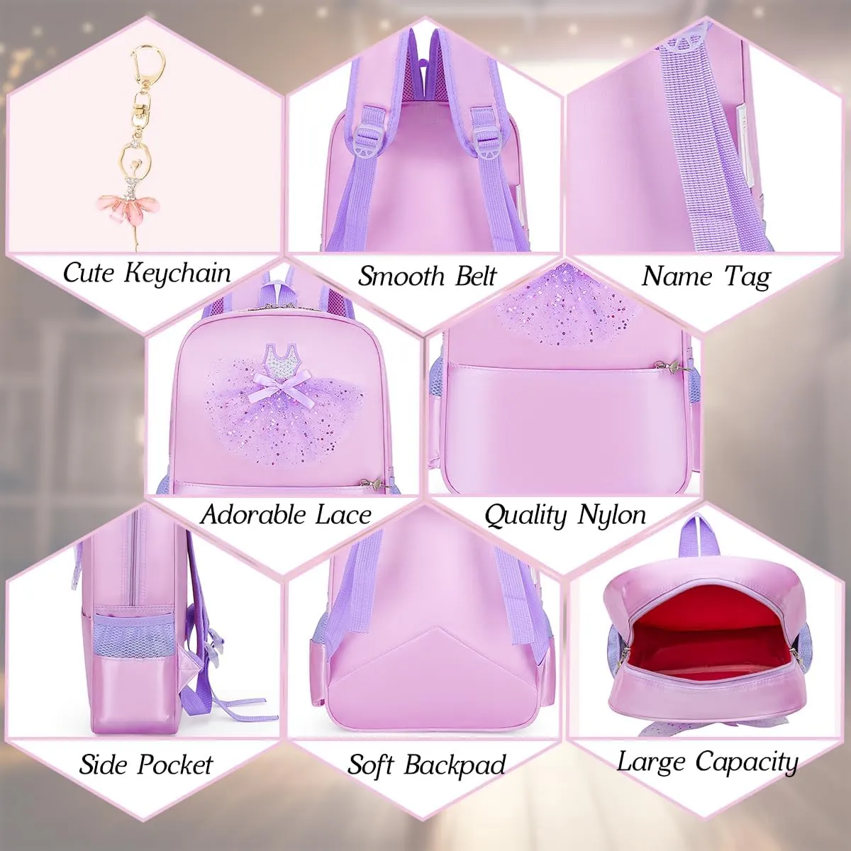 Dorlubel Cute Ballet Dance Backpack Tutu Dress Dance Bag with Key Chain Girls
