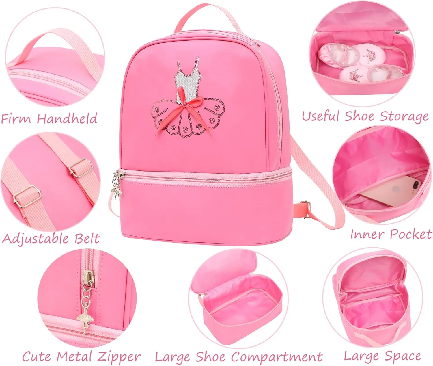 Dorlubel Cute Ballet Dance Backpack Tutu Dress Dance Bag with Key Chain Girls