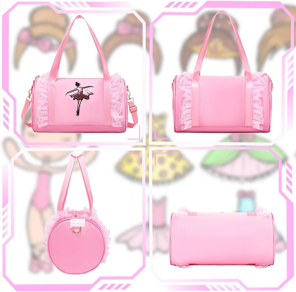 Dorlubel Cute Ballet Dance Bag Gym Travel Duffle Bag for Girls Tutu Dress Bag with Key Chain for Girls (Pink2 of Short Mesh)