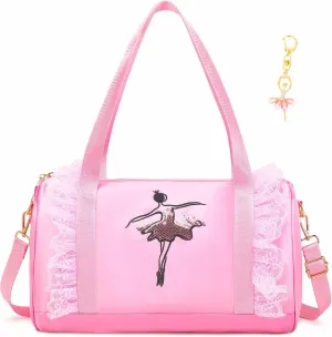 Dorlubel Cute Ballet Dance Bag Gym Travel Duffle Bag for Girls Tutu Dress Bag with Key Chain for Girls (Pink2 of Short Mesh)