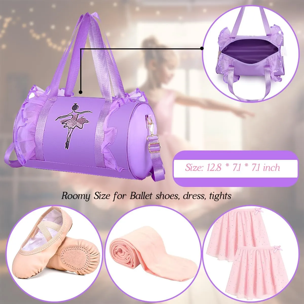 Dorlubel Cute Toddler Ballet Dance Bag for little Girl Tutu Dress Bag with Key Chain （Purple Dancer