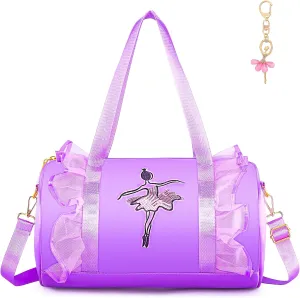 Dorlubel Cute Toddler Ballet Dance Bag for little Girl Tutu Dress Bag with Key Chain （Purple Dancer