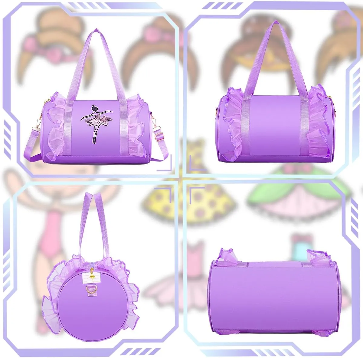 Dorlubel Cute Toddler Ballet Dance Bag for little Girl Tutu Dress Bag with Key Chain （Purple Dancer