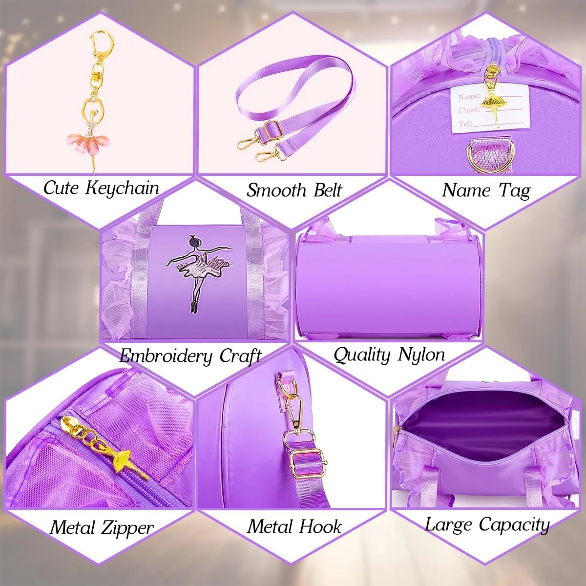 Dorlubel Cute Toddler Ballet Dance Bag for little Girl Tutu Dress Bag with Key Chain （Purple Dancer