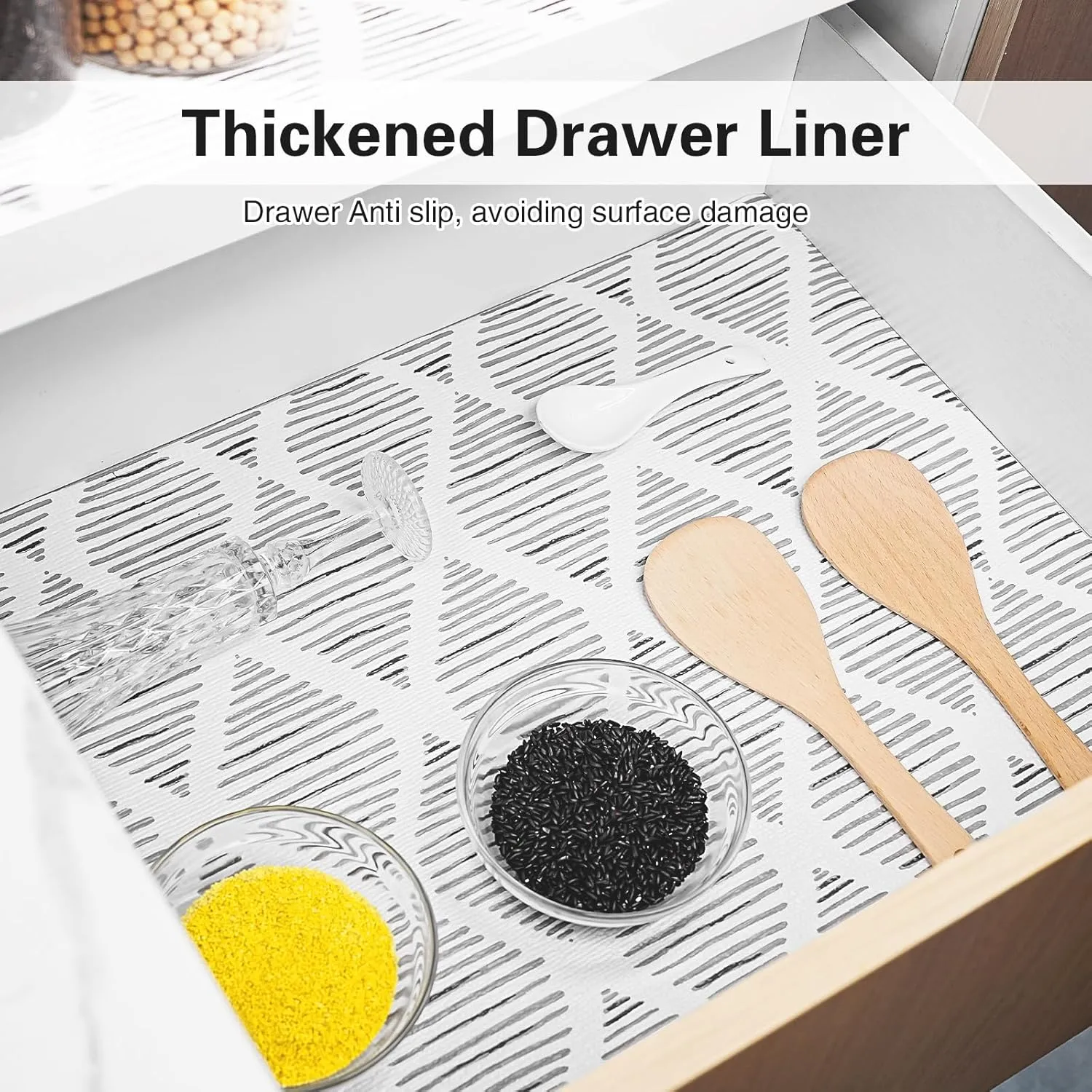 Drawer and Shelf Liner for Kitchen Cabinet,Non-Adhesive Cabinet Liner 12in x 20FT,Waterproof Shelf Paper Non-Slip Mats Cupboard Liners Contact Protect Dresser/Shelves/Table-Square Stripes