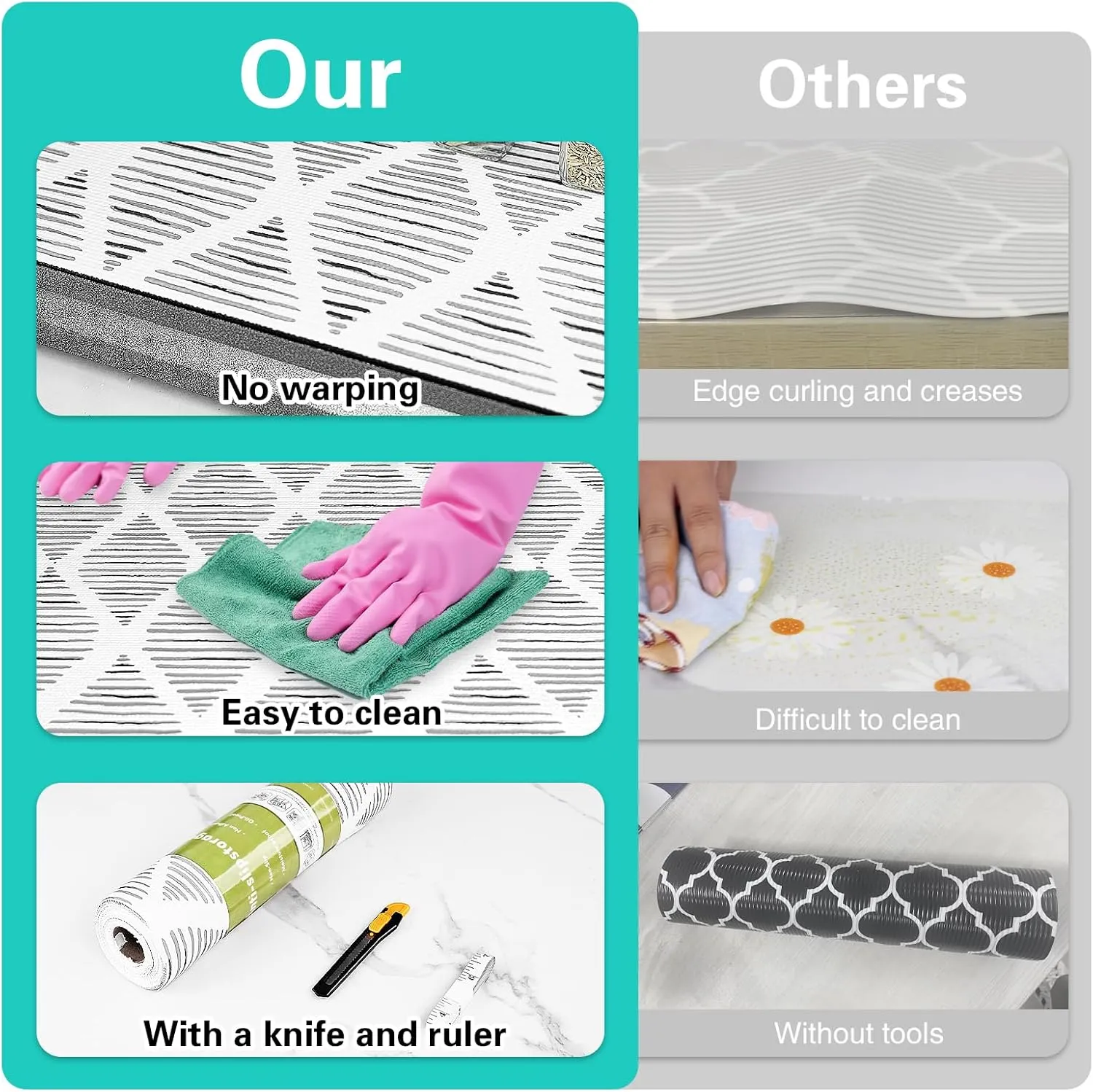 Drawer and Shelf Liner for Kitchen Cabinet,Non-Adhesive Cabinet Liner 12in x 20FT,Waterproof Shelf Paper Non-Slip Mats Cupboard Liners Contact Protect Dresser/Shelves/Table-Square Stripes