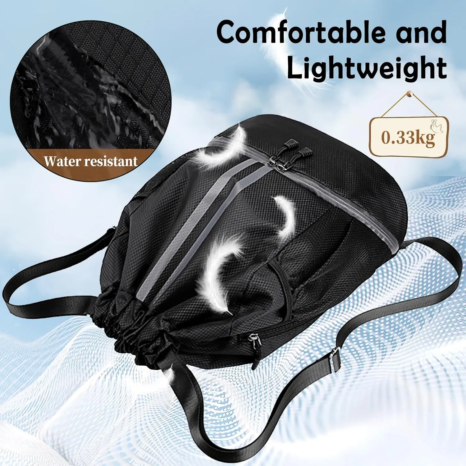 Drawstring Backpack Gym Bag for Men, String Bags Sports Cinch Sackpack with Shoe Compartment and Water Resistant Wet Pocket Large Gym Sack for Fitness Swim Basketball Soccer Beach (Black)