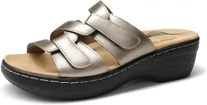 DREAM PAIRS Women's Arch Support Slide Sandals Adjustable Straps Slip On Wedge Sandals Casual Comfort Lightweight Flat Slides