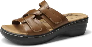 DREAM PAIRS Women's Arch Support Slide Sandals Adjustable Straps Slip On Wedge Sandals Casual Comfort Lightweight Flat Slides