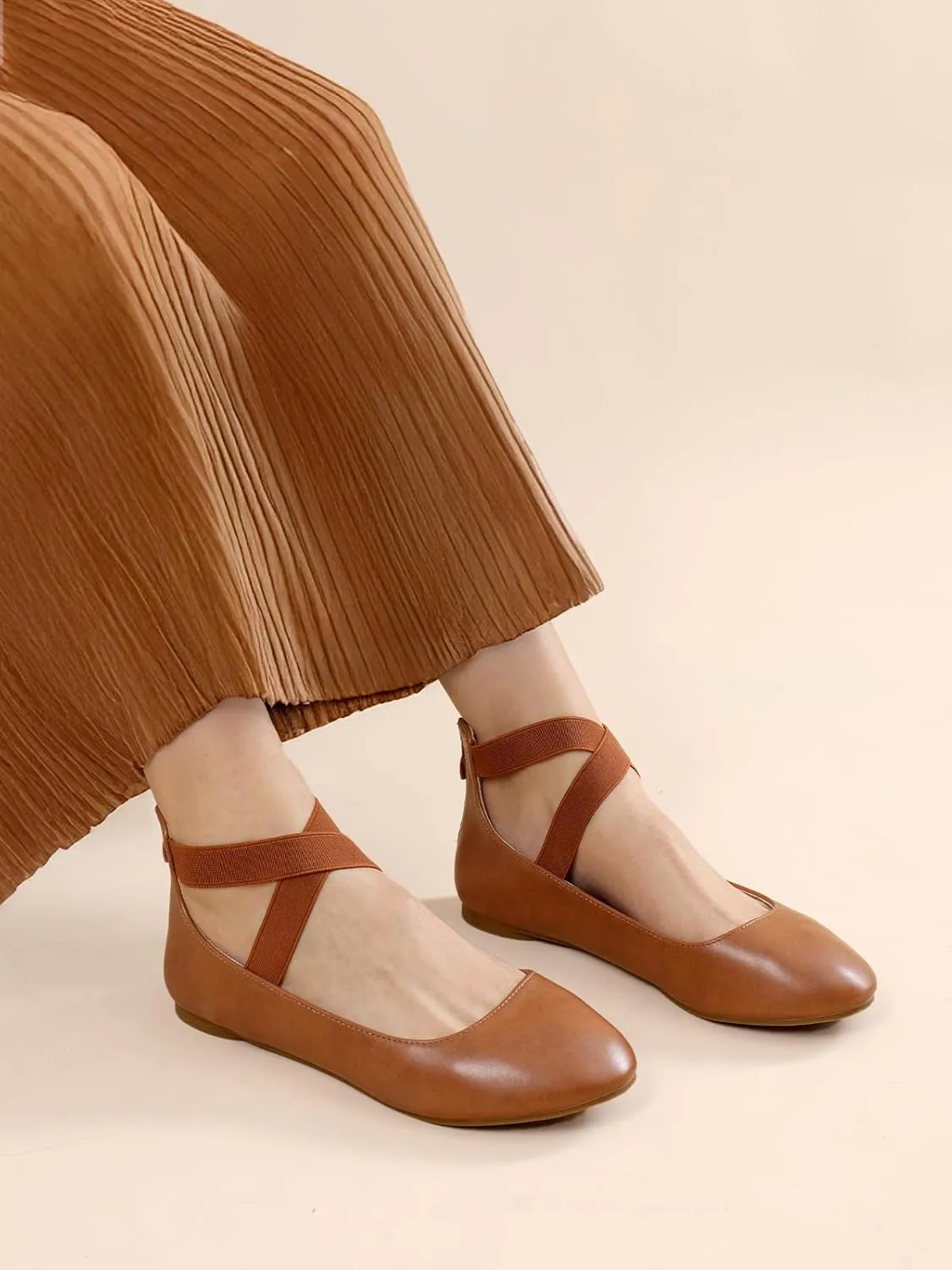 DREAM PAIRS Women's Comfortable Fashion Elastic Ankle Straps Flats Shoes