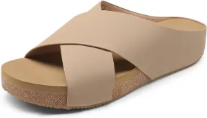 DREAM PAIRS Women's Cork Slide Sandals Slip on Open Toe Cute Platform Criss Cross Flat Sandals for Summer