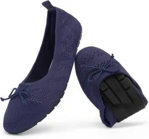 DREAM PAIRS Women's Round Toe Foldable Portable Knit Ballet Flats Comfortable Dressy Flats for Work Office Dress Shoes Business Casual