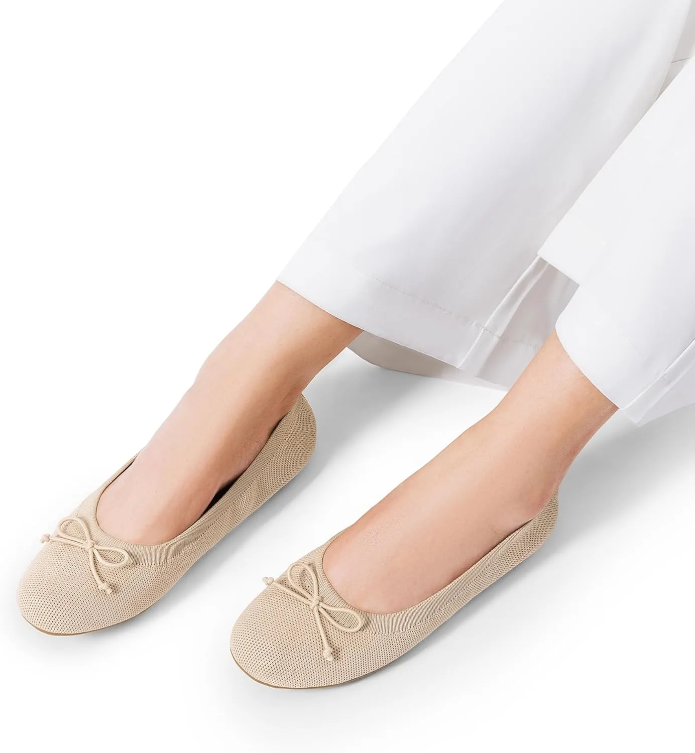 DREAM PAIRS Women's Round Toe Foldable Portable Knit Ballet Flats Comfortable Dressy Flats for Work Office Dress Shoes Business Casual