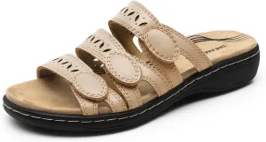 DREAM PAIRS Women's Slide Sandals Comfortable Arch Support Casual Walking Sandals Adjustable Straps Slip On Low Wedge Flat Sandals