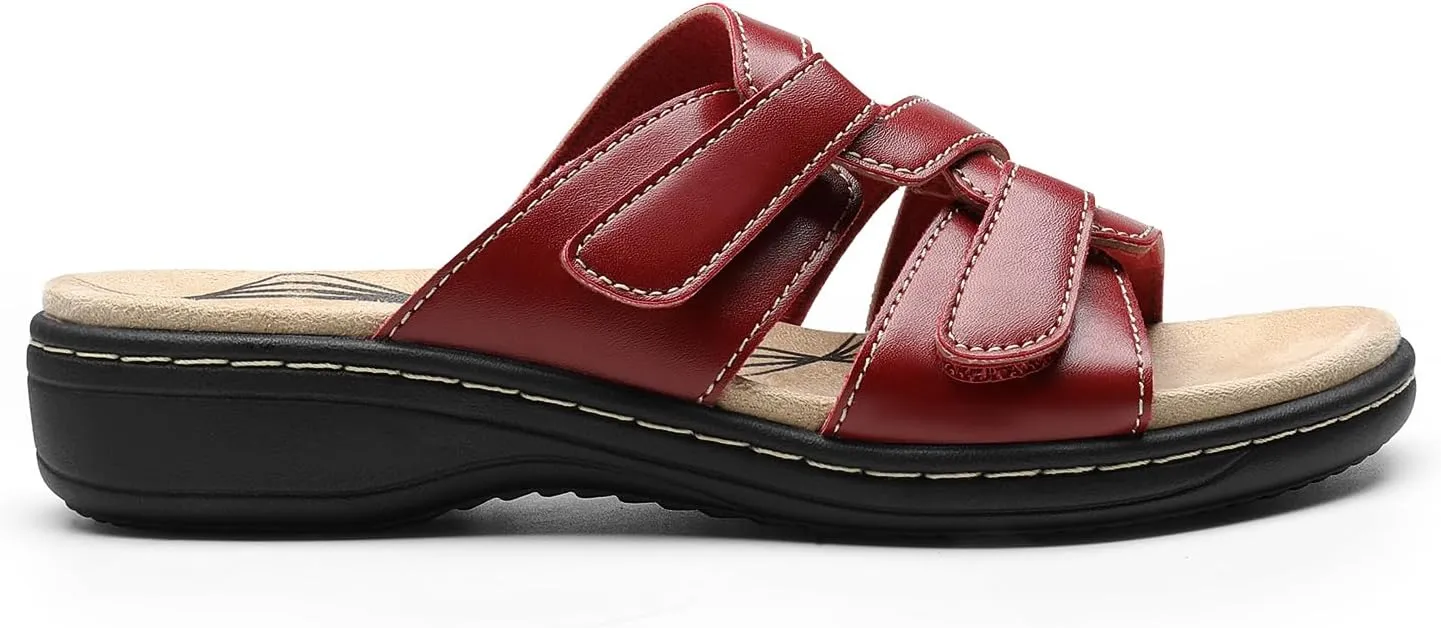 DREAM PAIRS Womens Slides Arch Support Slip on Flat Sandals Comfort Plantar Fasciitis Soft Cushion Slippers With Adjustable Straps