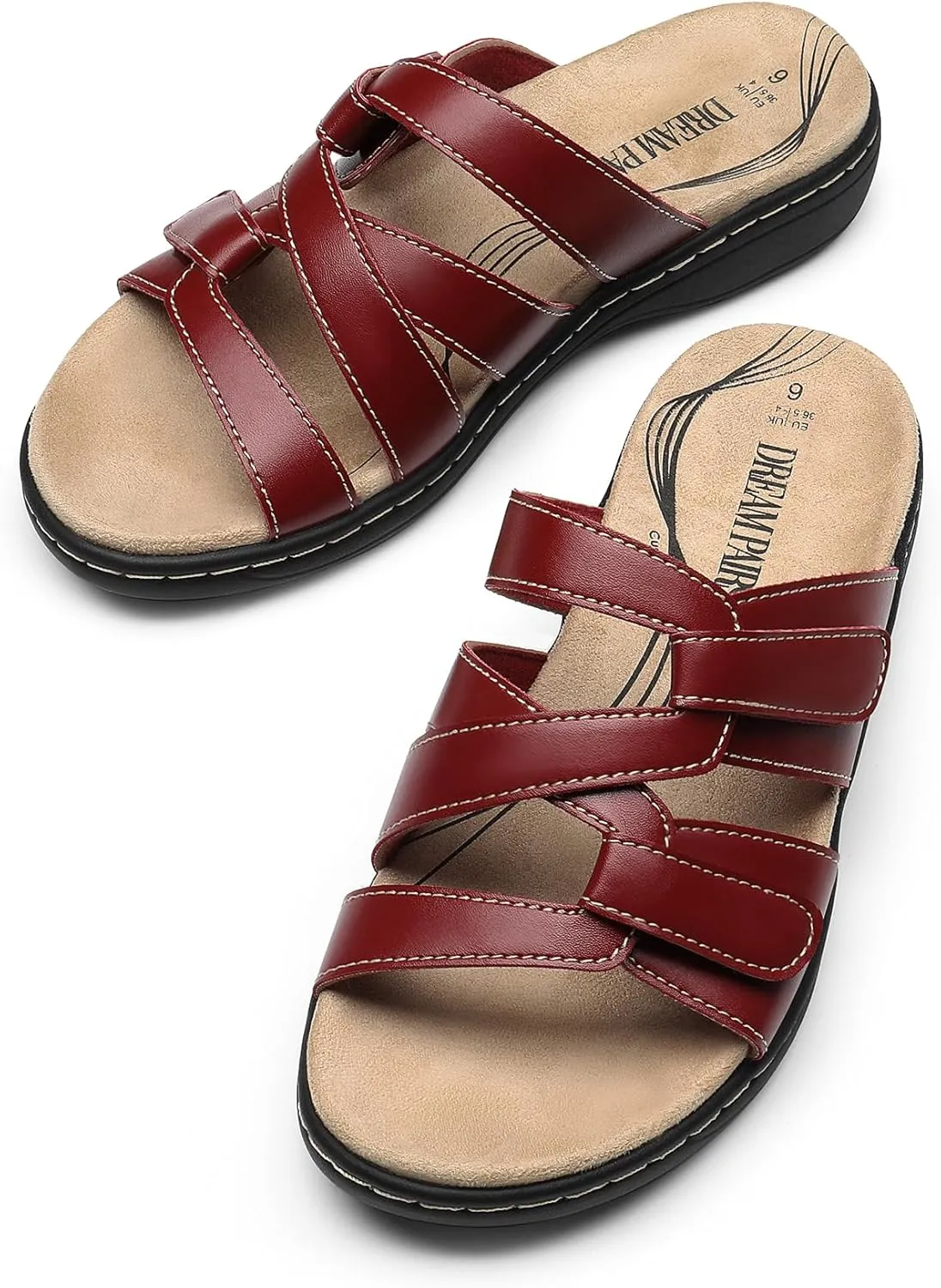 DREAM PAIRS Womens Slides Arch Support Slip on Flat Sandals Comfort Plantar Fasciitis Soft Cushion Slippers With Adjustable Straps