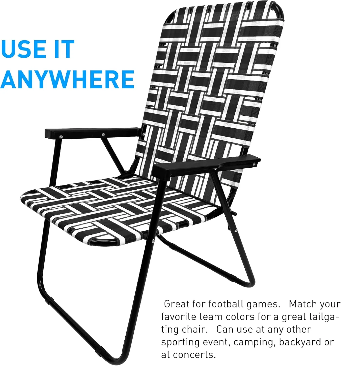 EasyGo Product Portable – Retro Style High Back Design – Outdoor Webbed Chair for Backyard, Camping, Sporting Events – Easy Folding, 4 Pack, Black/Grey