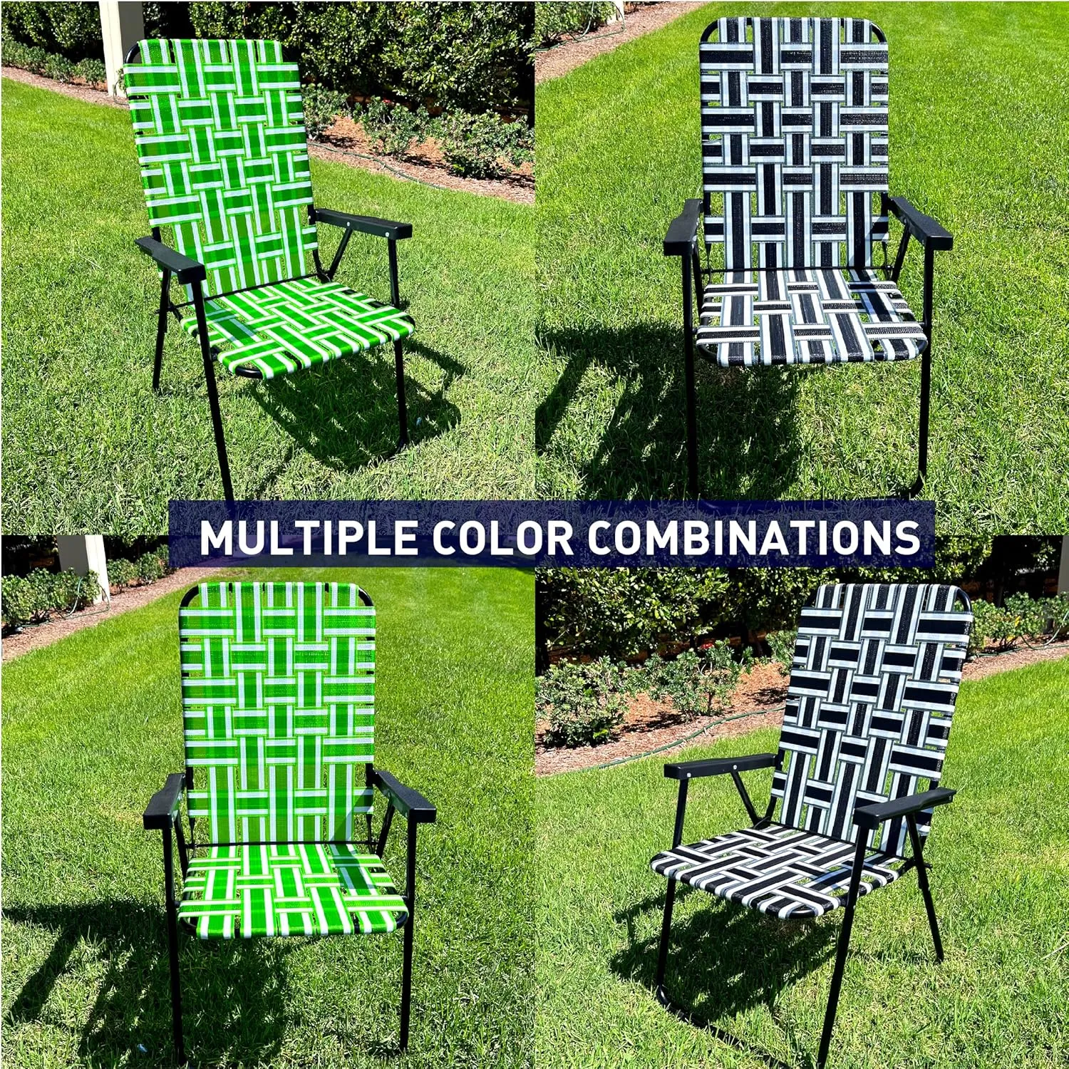 EasyGo Product Portable – Retro Style High Back Design – Outdoor Webbed Chair for Backyard, Camping, Sporting Events – Easy Folding, 4 Pack, Black/Grey