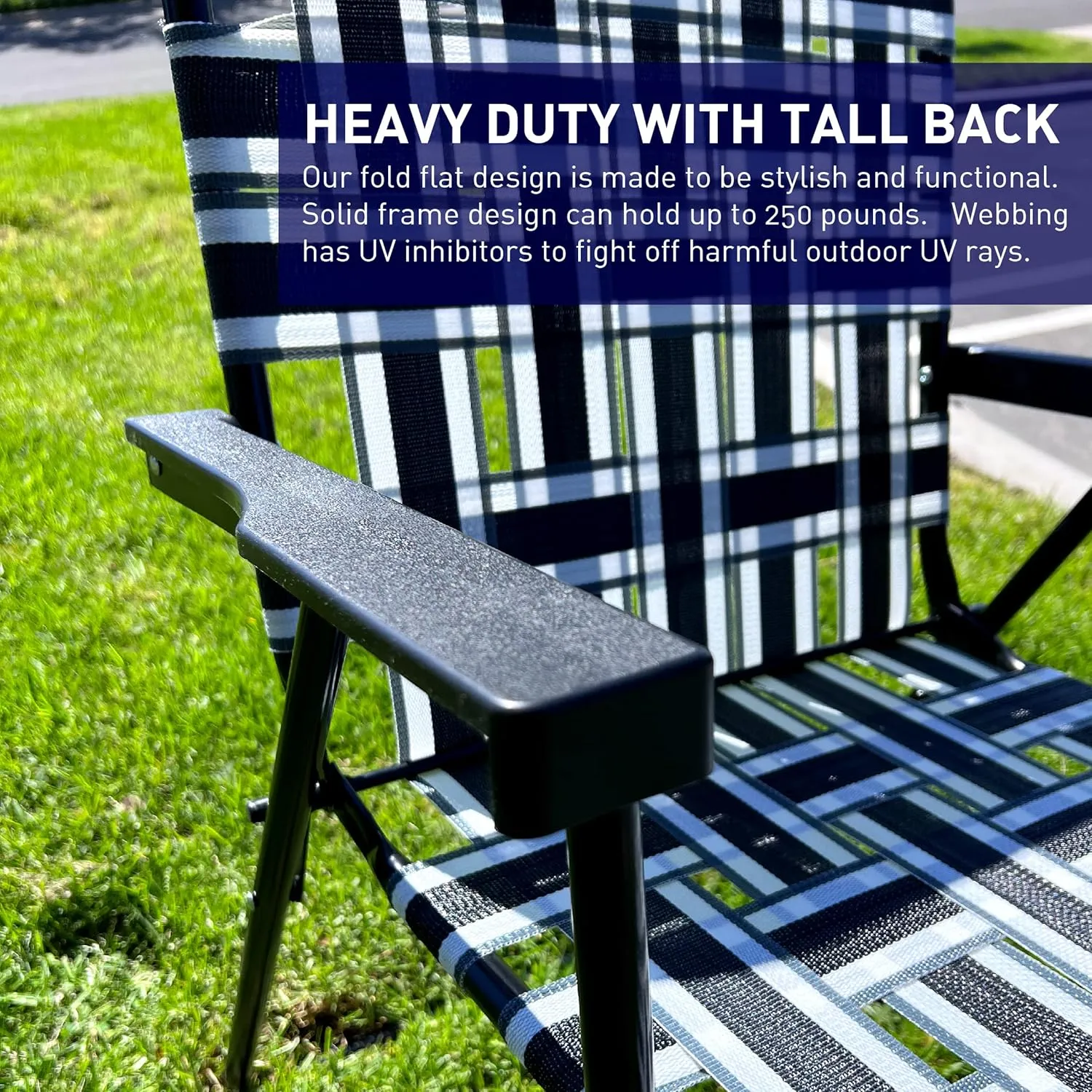 EasyGo Product Portable – Retro Style High Back Design – Outdoor Webbed Chair for Backyard, Camping, Sporting Events – Easy Folding, 4 Pack, Black/Grey
