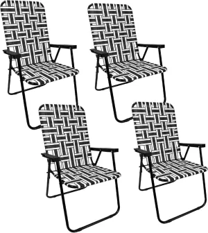 EasyGo Product Portable – Retro Style High Back Design – Outdoor Webbed Chair for Backyard, Camping, Sporting Events – Easy Folding, 4 Pack, Black/Grey