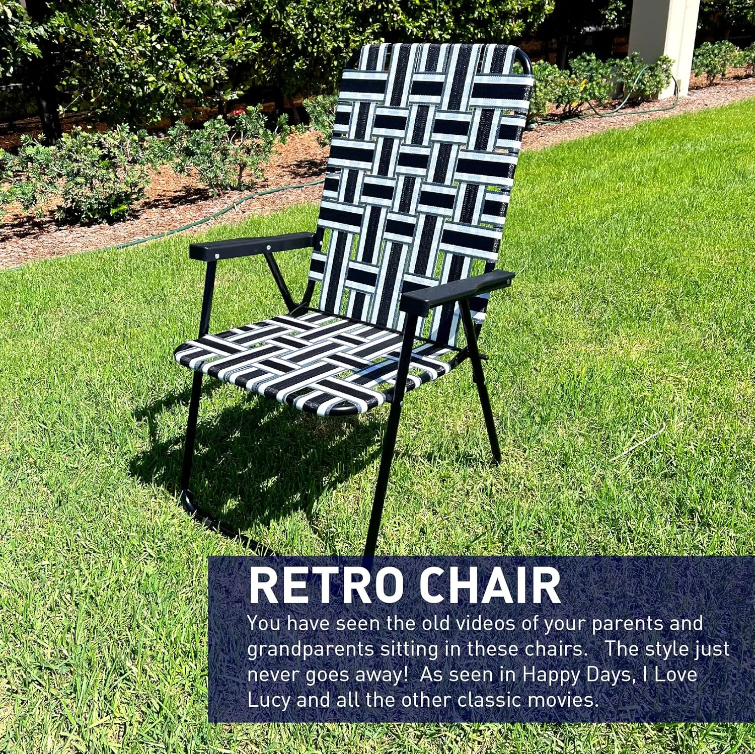 EasyGo Product Portable – Retro Style High Back Design – Outdoor Webbed Chair for Backyard, Camping, Sporting Events – Easy Folding, 4 Pack, Black/Grey
