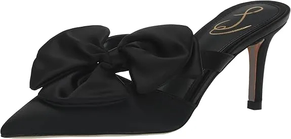 Edelman Mules Veranda Black Stiletto Slip Flash promotion Pointed Pumps Sam Huge price cut Toe On Heeled Satin