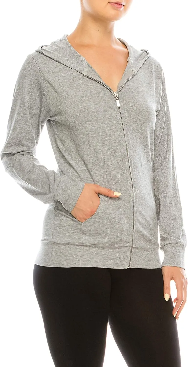 Eevee Women's Slim Fit Thin Lightweight Long Sleeve Zipped Up Hoodie Sweatshirt w/Pockets…