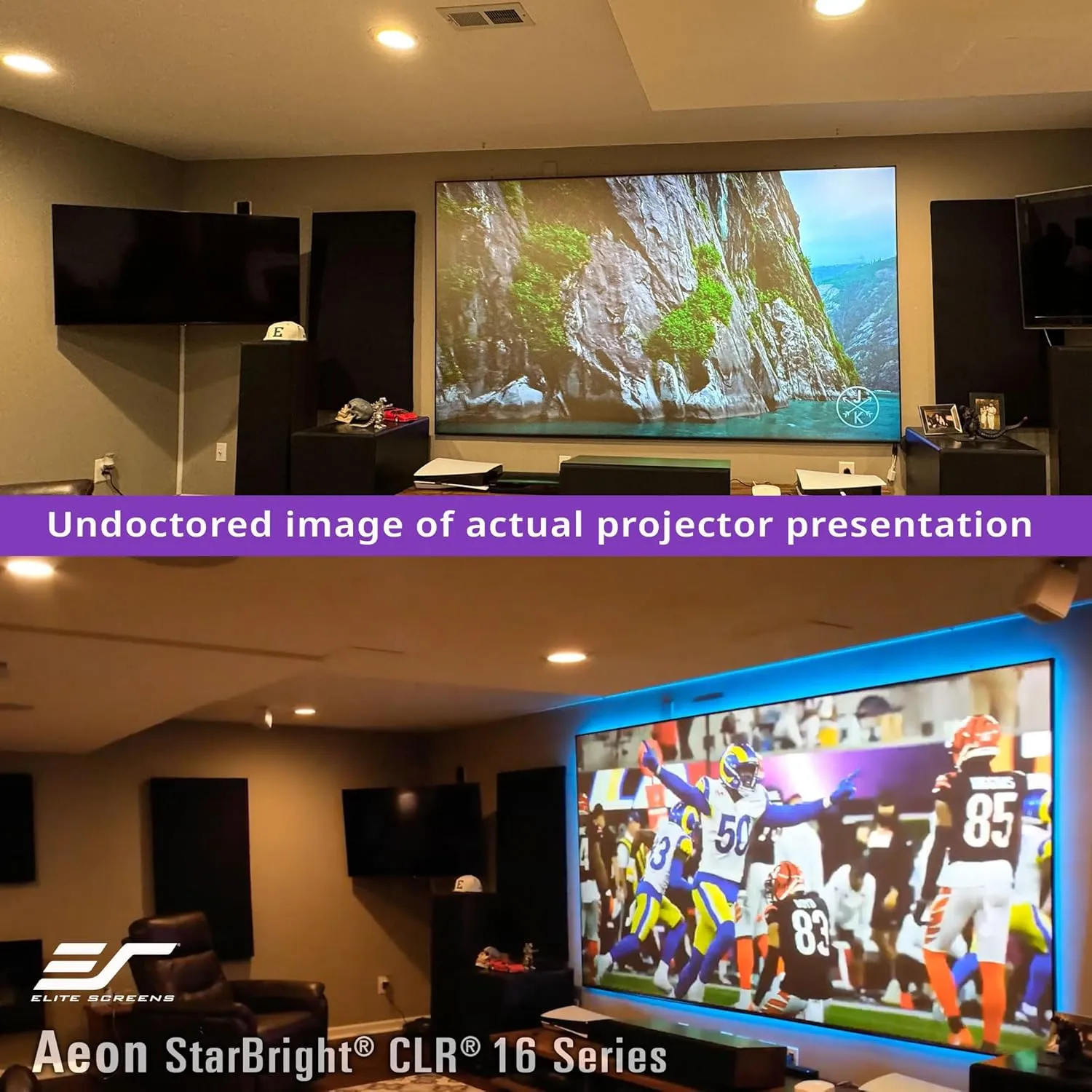 Elite Screens 123” Fixed Frame Projector Screen 16:9, 4K/8K UHD, Edge-Free Design, 1.65 Gain Ceiling Light Rejecting Material, Absorbs 90% Overhead Light, Wall-Mounted for Home Theater,AR123H2-SBCLR16