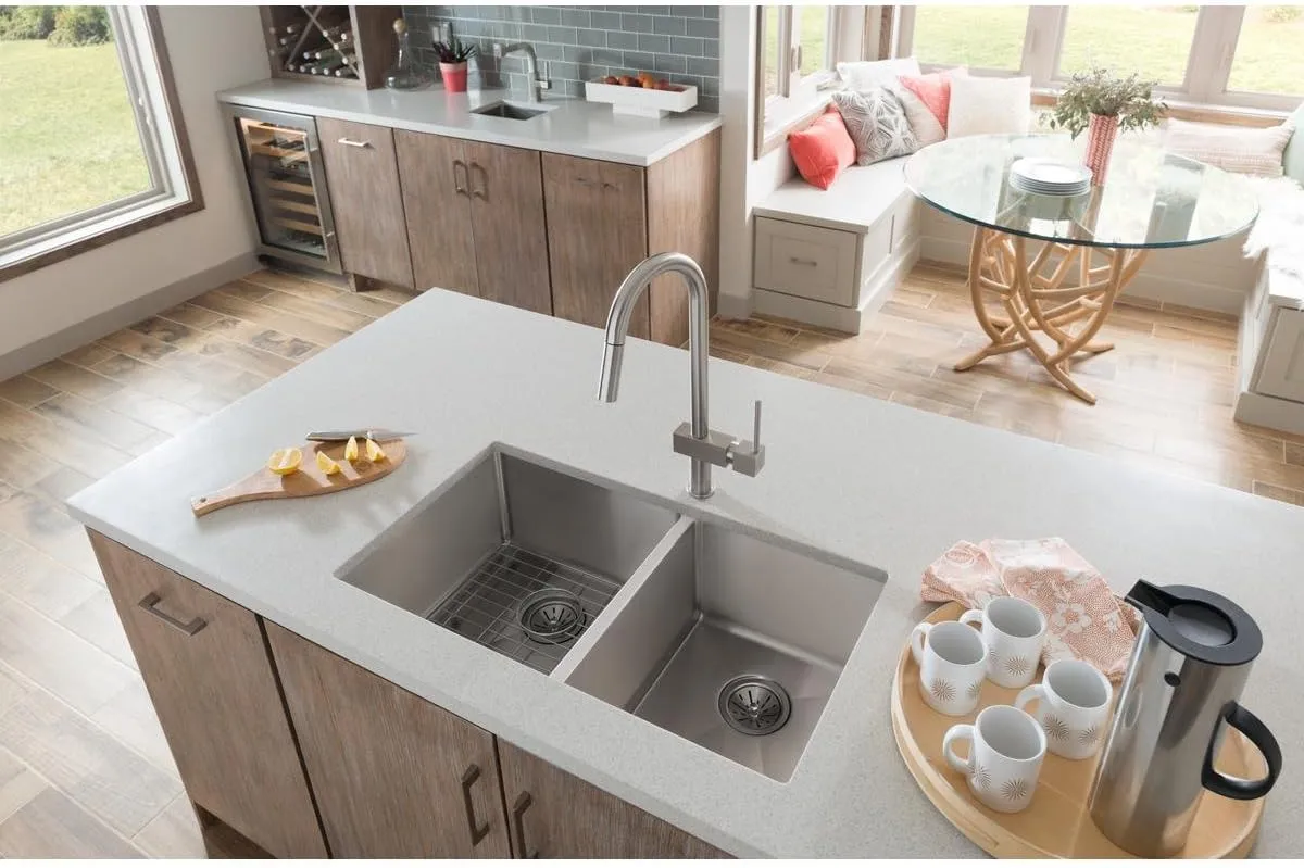 Elkay Crosstown ECTSRO33229RBG0 60/40 Double Bowl Dual Mount Stainless Steel Sink Kit