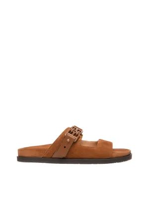 Emma Flat Slides In Brown Leather