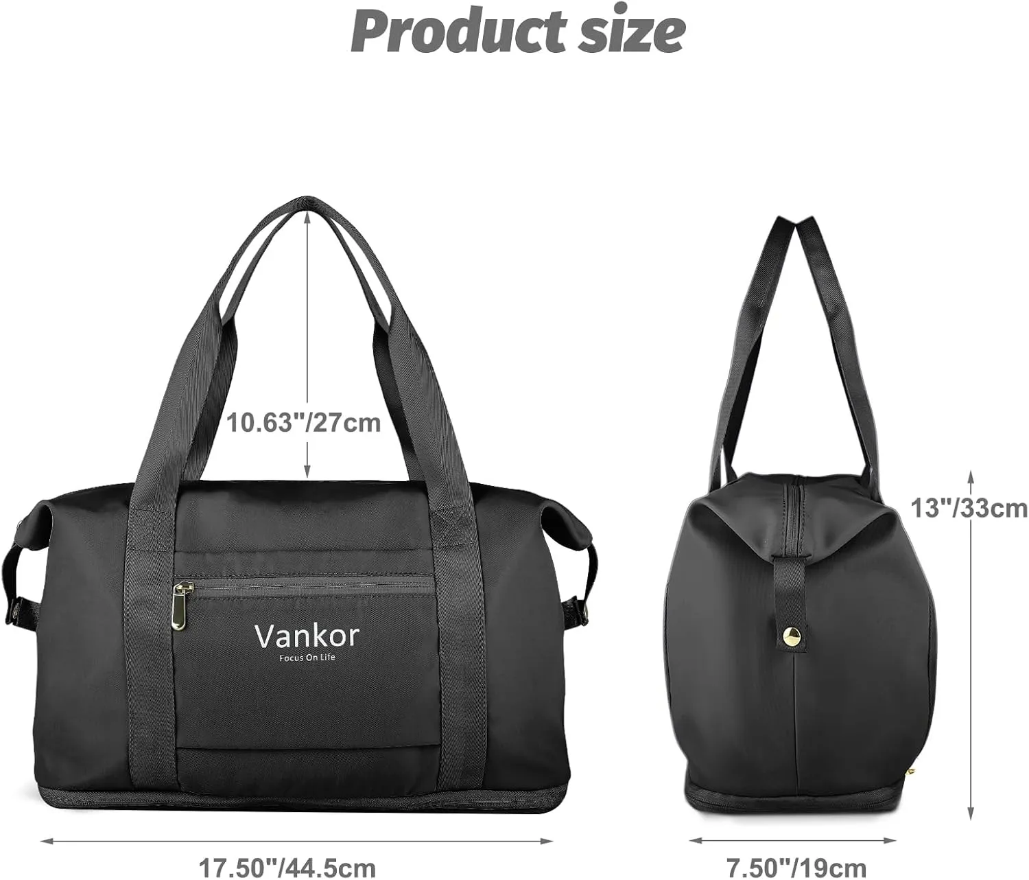 Expandable Travel Duffle Bag for Travel, Carry on Tote Bag Weekender Overnight Hosptital Bag for Men Women Lightweight Luggage Maternity Bag Black